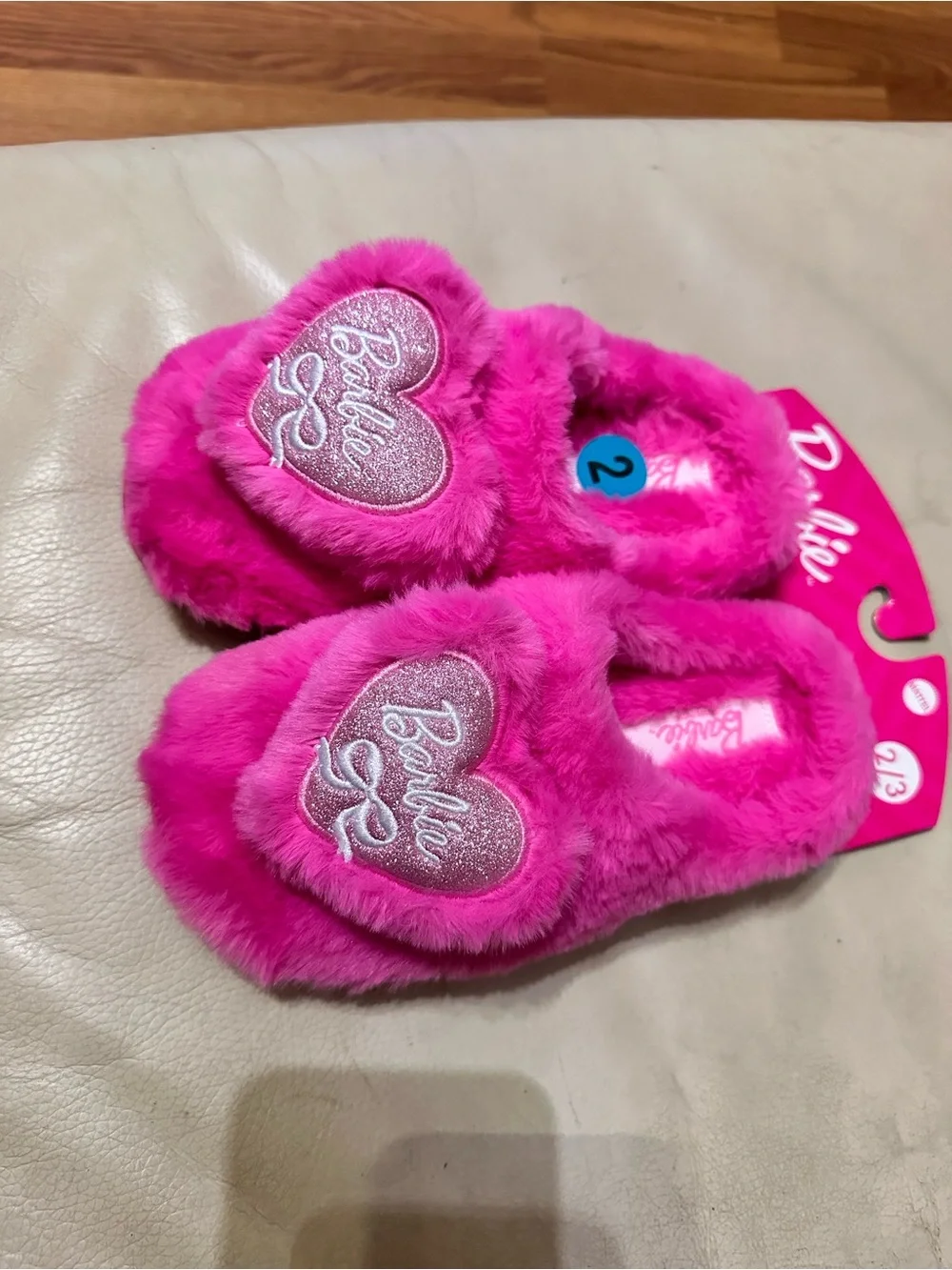 Barbie Hot Pink Fuzzy Heart Slip-On Slippers